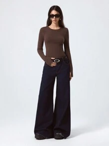 LYSMO 女士基本款舒适合身圆领长袖休闲 T 恤