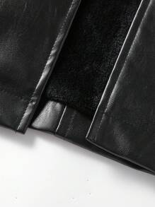 Manfinity Homme Men's Solid Color Jacket With Fluffy Collar, Casual & Simple Fashion For Everyday Wear, Grunge, Fall/Winter - Black - View 5