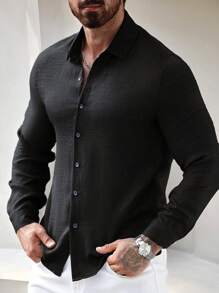 Manfinity Homme 男士秋季纯色单排扣休闲长袖衬衫