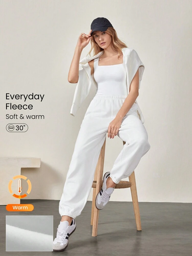 일상적인 플리스 편안한 루즈핏 조절 가능한 끈 허리 기본 조거 팬츠, 사이드 포켓, 일상 캐주얼