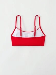 SHEIN Swim Minimalist Solid Color 2025 Swimwear Top, Wire-Free Summer - Red - View 2