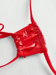 情人节时尚性感红色 PU 女式绷带连体裤 - 紅色 - 查看 8