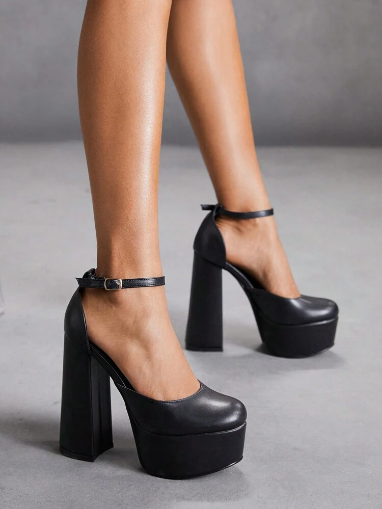 CUCCOO SZL Fashion Black Thick Platform Chunky Heel Women High Heel Shoes Spring Shoes Spring Break Easter Prom Heels For Christmas Spring Shoes