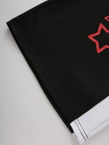 SHEIN 青少年男孩街头休闲简约星星哥特字母印花圆领短袖T恤拼色裤子套装适合旅行适合春夏旅行装，春季 - 彩色 - 查看 6