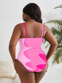 SHEIN Slayr CURVE Plus Size Solid Color Spliced Minimalist Casual One-Piece Swimsuit Summer