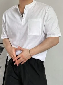 DAZY Men's All-Match Half-Button Placket Versatile T-Shirt,Fall Clothes - White - View 4