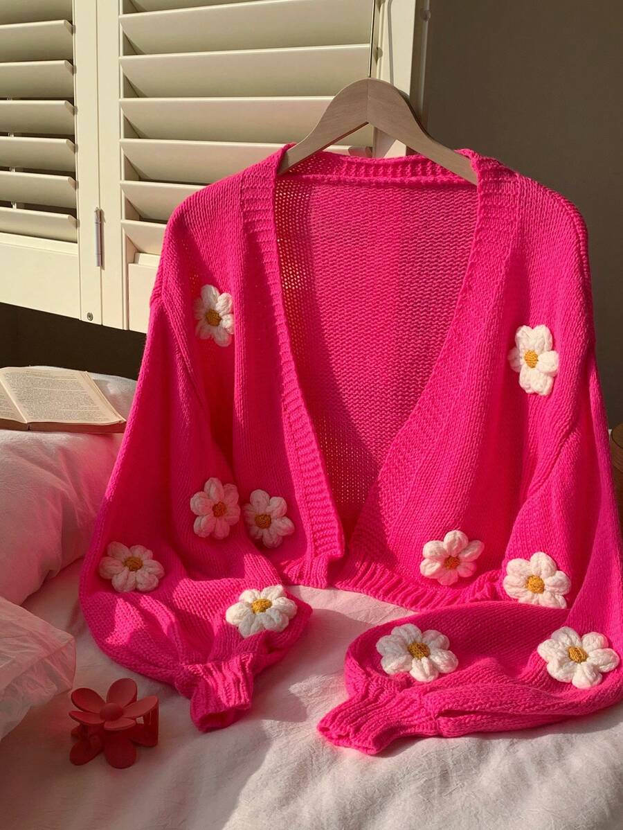 Comfortcana 花卉贴花主教袖开衫、长袖上衣