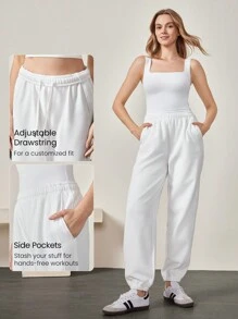 GLOWMODE 30'' Everyday Fleece Be Comfy Oversized Fit Adjustable Drawstring Waist Basic Joggers With Side Pockets Daily Casual - White - View 4