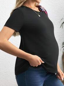 SHEIN Maternity Knot Asymmetrical Shoulder Tee - Black - View 1