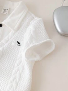 SHEIN Baby Boys Spring/Summer 2pcs Cute Polo Shirt & Elastic Waist Shorts Set, Suitable For Birthday Party, Evening Event, Performance, Wedding, Baby Shower, Christening, First Birthday Celebration