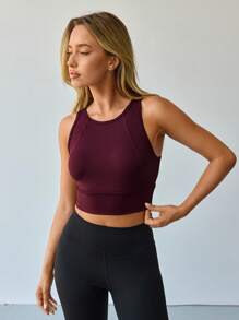 Hanevo Seamless Shock Absorbing Breathable Fitted Short Yoga Top, Solid Color Workout Tank Top For Women Sportwear For Daily Wear - Maroon - View 5