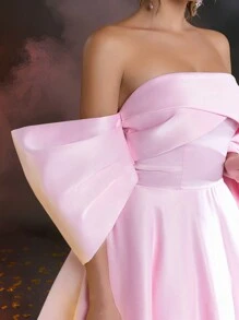 Lovelzi Elegancka romantyczna różowa satynowa kokarda z odkrytymi ramionami, sukienka księżniczki, regulowany pasek z tyłu, data, przyjęcie urodzinowe, wesele, wydarzenie, wieczór kawalerski, sukienka na studniówkę, sukienka dla gości weselnych