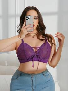 Plus Size Purple Comfy Lace Crossover Front Lingerie Bralette 1pc