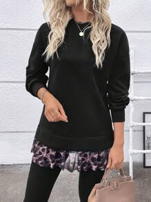 SHEIN LUNE Sudadera informal con estampado de leopardo y parches, jersey de otoño/invierno - Negro - Ver 4