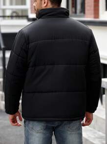 Manfinity Homme Men's Plus Size Solid Color Long Sleeve Casual Loose Padded Coat, Winter