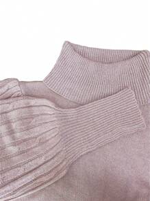 EMERY ROSE Solid Color Turtleneck Lantern Sleeve Sweater,Long Sleeve Tops Knit Pullover Fall Winter Outfit
