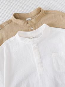SHEIN Leap Crew Set de 2 camisas casuales con botones delanteros y manga corta para niños, conjunto multipieza adecuado para primavera, verano, otoño e invierno, para usar en casa, al aire libre, escuela y deportes - Multicolor - Ver 5