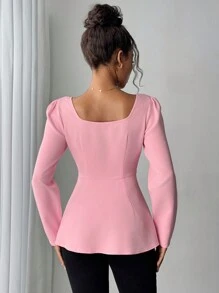 SHEIN Unity 2024 新款方领优雅时尚收腰 A 字粉色衬衫 - 粉色 - 查看 2
