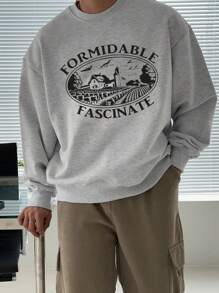 DAZY 男式字母印花连帽衫，麻灰色 - 灰色 - 查看 4