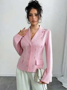 Chiquease 单排扣修腰西装外套 - 粉色 - 查看 4