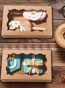 SHEIN 20pcs Rectangle Window Kraft Paper Candy Macaron Pastry Box Wedding Party Favor Baking Packaging Box School Supplies Food Bag Food Box Suitable For Candy Chocolate Cookies Etc.,Fall Decor