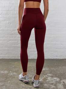 Musera Sport Ribbed High Waist Seamless Contour Active-Wear Leggings , Padel, Tennis, Pickleball Gym Fitness Yoga Pilates Daily Casual - Burgundy - View 4