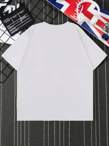 Manfinity Dauomo Camiseta sencilla de cuello redondo y manga corta con estampado para hombre, casual para uso diario