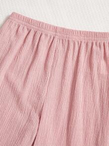 SHEIN Conjunto de pijama com 2 peças para menina bebê, Top de manga longa casual com bordado de cereja rosa e calça, roupa confortável para casa de bebês - Rosa chiclete - Visão 6