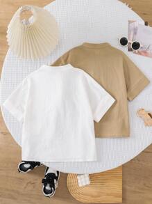 SHEIN Leap Crew Set de 2 camisas casuales con botones delanteros y manga corta para niños, conjunto multipieza adecuado para primavera, verano, otoño e invierno, para usar en casa, al aire libre, escuela y deportes - Multicolor - Ver 3