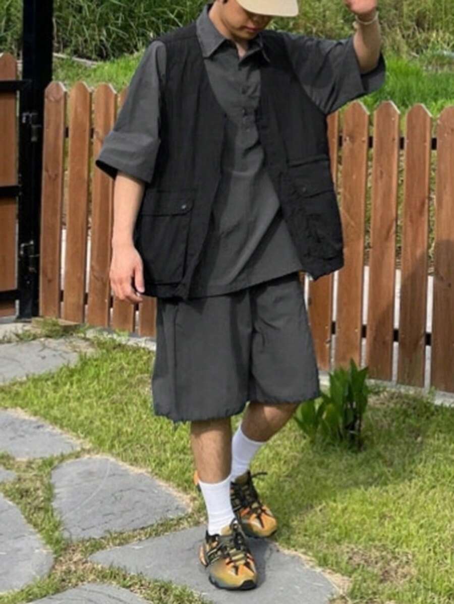 DAZY Men's College Style Short Sleeve Drawstring Top And Shorts Polo Suit,Fall Clothes