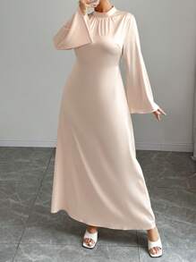 SHEIN Unity Plus Size Solid Color Casual Simple Dress, Fashionable Everyday Wear - Khaki - View 3