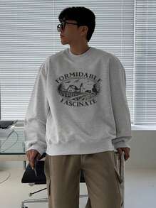 DAZY 男式字母印花连帽衫，麻灰色 - 灰色 - 查看 5