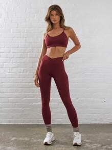 Musera Sport Spaghetti Strap Active-Wear Sports Bra Workout Summer Daily Yoga Running Gym Fitness Pilates Casual - Burgundy - View 4