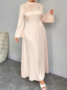 SHEIN Unity Plus Size Solid Color Casual Simple Dress, Fashionable Everyday Wear - Khaki - View 4