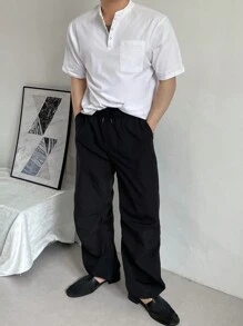 DAZY Men's All-Match Half-Button Placket Versatile T-Shirt,Fall Clothes - White - View 6