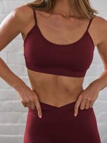 Musera Sport Spaghetti Strap Active-Wear Sports Bra Workout Summer Daily Yoga Running Gym Fitness Pilates Casual - Burgundy - View 5