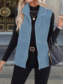 SHEIN LUNE 休闲纯色羊毛背心夹克，秋冬