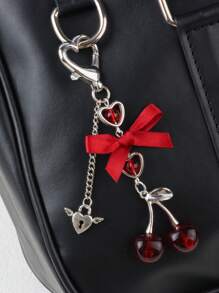 ROMWE Kawaii 1pc Valentine's Day Red Transparent Cherry Keychain Key Ring Charm Accessory, Cute Bohemian Fruit Design - Black - View 3