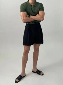 DAZY Men's Polo Collar Half-Zip Up Short Sleeve Knit Top,Back To School Clothes - Green - View 5