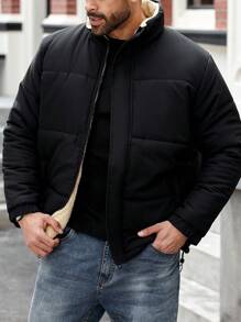 Manfinity Homme Men's Plus Size Solid Color Long Sleeve Casual Loose Padded Coat, Winter