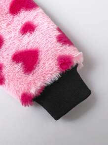 SHEIN Young Girls Fashionable Reversible Heart Pattern Plush Hooded Zipper Jacket - Hot Pink - View 5