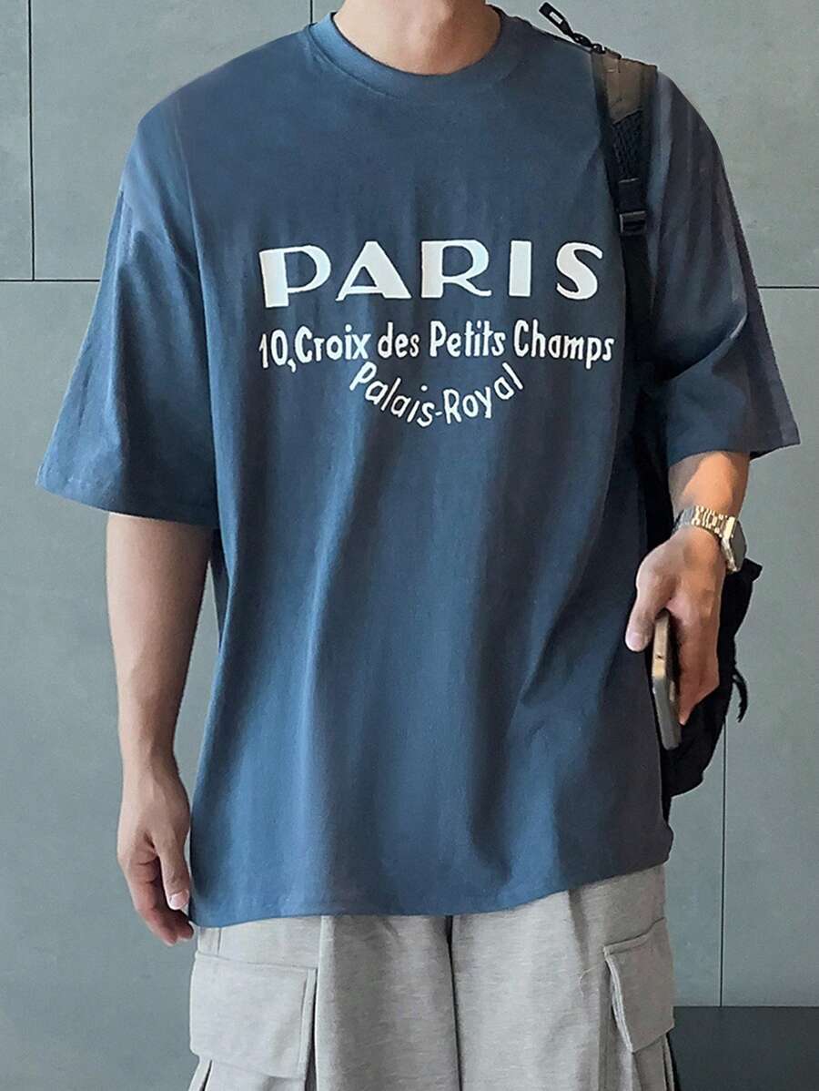 DAZY Men's Basic Blue Letter Print T-Shirt,Graphic Tees - Blue - View 1