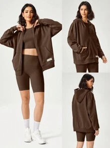 GLOWMODE Everyday Fleece Keep It Casual Unisex Long Sleeve Hoodie Jacket With Basic Pockets Daily Casual - Brown - View 8