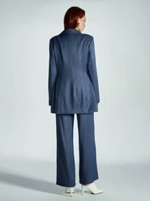 Aveloria Modichic Conjunto elegante de traje de oficina con blazer ajustado con efecto de lavado de mezclilla