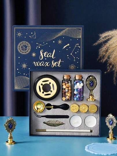 1 set 15 st. sigillvaxstämpelset DIY vaxsigillstämpelset - Innehåller sigillvaxpärlor, vaxsmältsked, smältdegel, ljus, stämpelhandtag - För bröllop, festinbjudningskort och kuvert, födelsedag, pyssel, pyssel, gör-det-själv, pyssel för vuxna, tillbaka till skolan