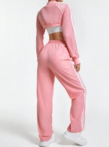 SHEIN Sport Studio Damskie sportowe dresy damskie, rozpinany top i długie spodnie
