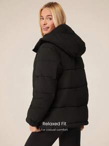 GLOWMODE 轻盈保暖休闲合身臀部长度可调节连帽羽绒夹克日常休闲冬季 - 黑色 - 查看 4