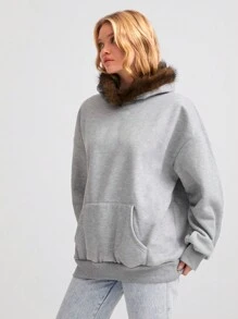 SHEIN Unity 1pc Women's Casual Versatile Fashionable Minimalist Thick Oversized Collar Loose Sweatshirt, Autumn/Winter - Grey - View 4