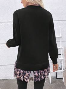 SHEIN LUNE Sudadera informal con estampado de leopardo y parches, jersey de otoño/invierno - Negro - Ver 2