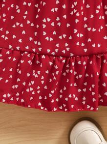 SHEIN Babygirl 可爱波尔卡圆点红色细肩带连衣裙和短袖 T 恤套装，夏季 - 紅白色 - 查看 5